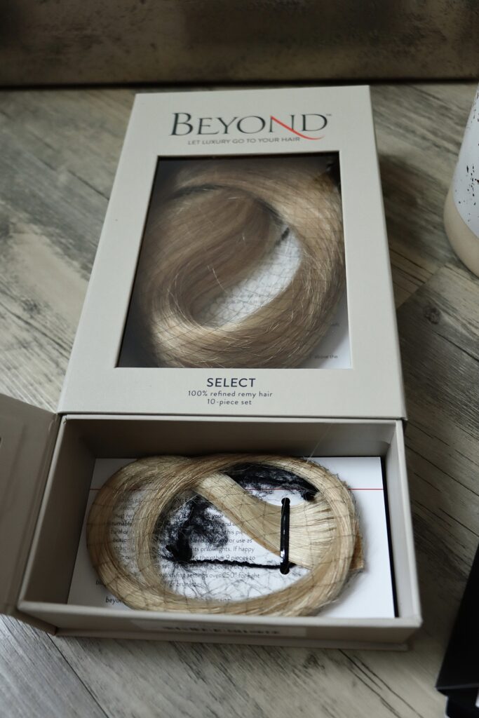 Beyond hair extensions in box with color sample window open